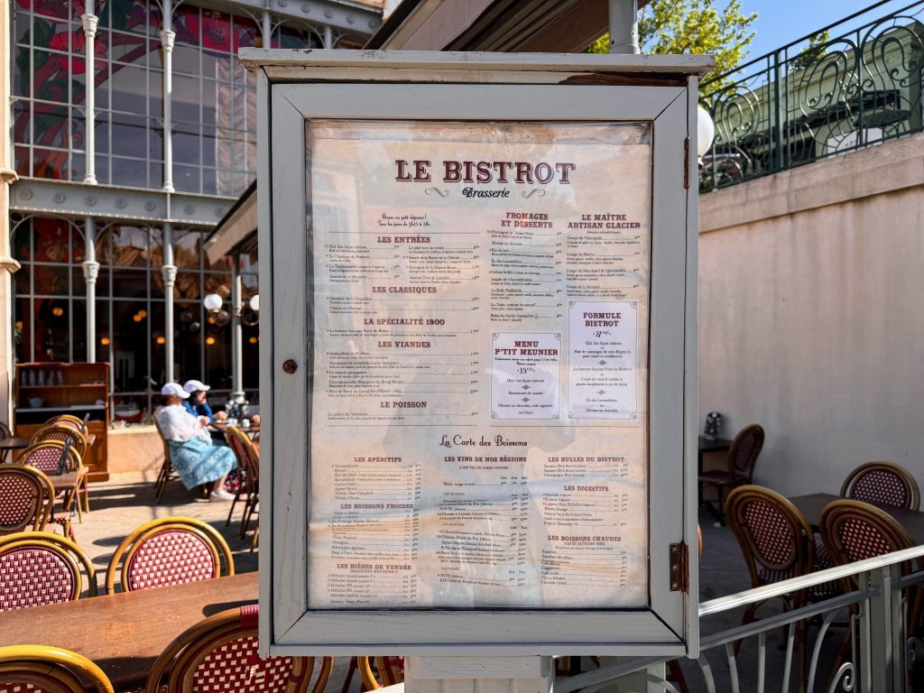 The ultimate family guide for visiting Puy du Fou France with kids, frugal mum travel guide, photo of menu