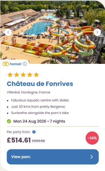 Eurocamp 2026 school holiday deals, August budget summer breaks, frugal mum travel guide, photo of chateau de fonrives, france