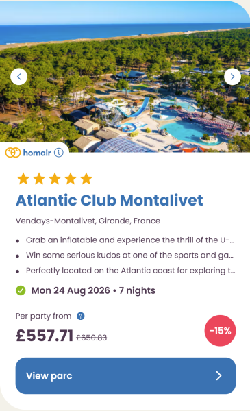 Eurocamp 2026 school holiday deals, August budget summer breaks, frugal mum travel guide, photo of atlantic club montalivet, france