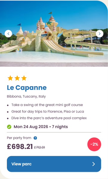 Eurocamp 2026 school holiday deals, August budget summer breaks, frugal mum travel guide, photo of le capanne, italy