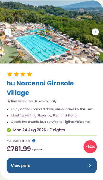Eurocamp 2026 school holiday deals, August budget summer breaks, frugal mum travel guide, photo of hu norcenni girasole, italy