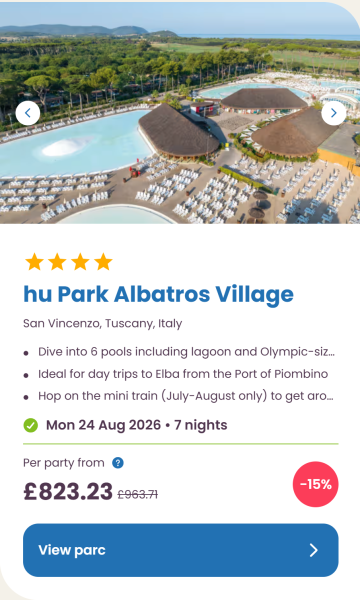 Eurocamp 2026 school holiday deals, August budget summer breaks, frugal mum travel guide, photo of hu park albatros, italy