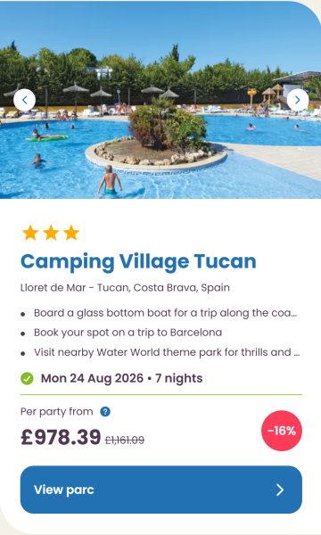Eurocamp 2026 school holiday deals, August budget summer breaks, frugal mum travel guide, photo of camping village tucan, spain