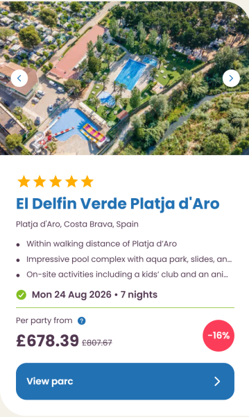 Eurocamp 2026 school holiday deals, August budget summer breaks, frugal mum travel guide, photo of el delfin verde platja d'aro, spain