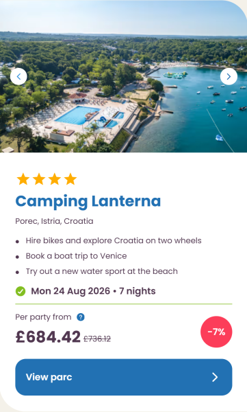 Eurocamp 2026 school holiday deals, August budget summer breaks, frugal mum travel guide, photo of camping laterna, croatia