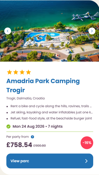 Eurocamp 2026 school holiday deals, August budget summer breaks, frugal mum travel guide, photo of amadria park trogir, croatia