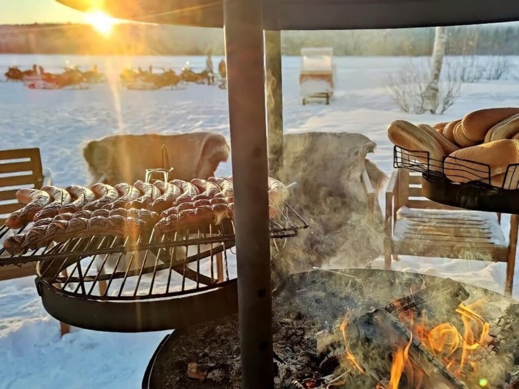 The 5 best Rovaniemi snowmobile tours for families, frugal mum lapland travel guide, photo of bbq