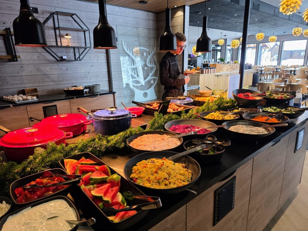 Lapland on a budget with kids save money in Rovaniemi, frugal mum travel guide, photo of lapland winter park buffet