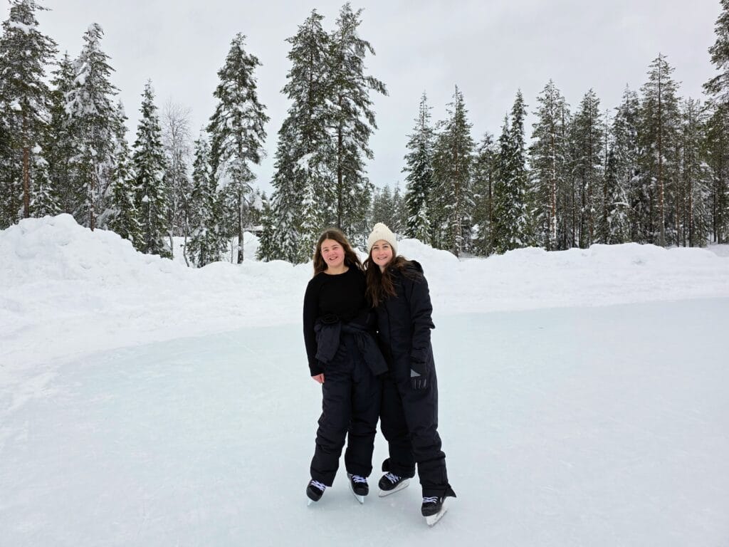 3 days in Rovaniemi with kids the perfect lapland family itinerary, frugal mum finland travel guide, photo of ice skating at lapland winter park