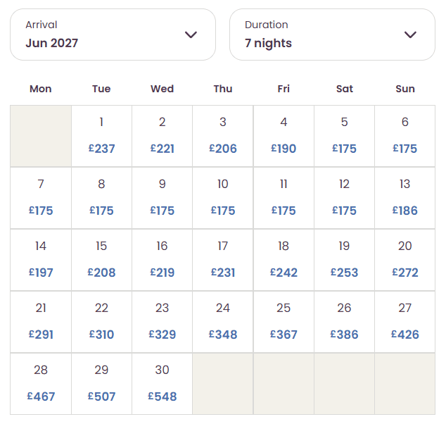 Eurocamp calendar