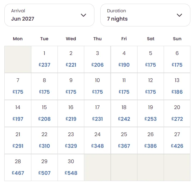 Eurocamp calendar