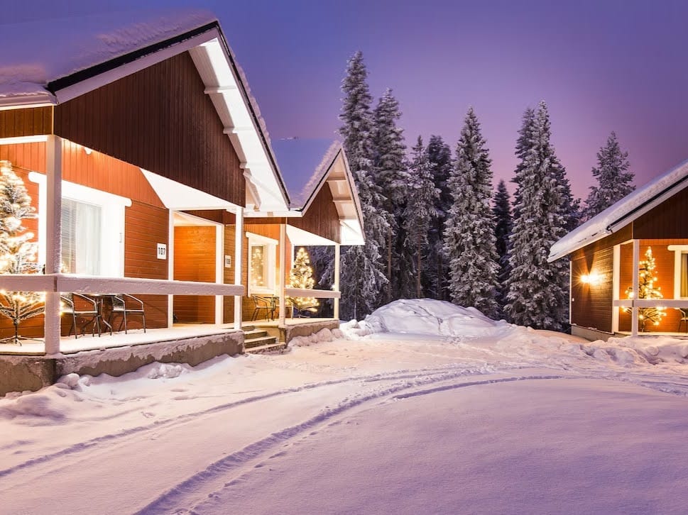 Where to stay in Rovaniemi with kids, the best hotels, apartments igloos, frugal mum travel guide, image of santa claus holiday village