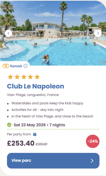 50 Eurocamp holidays cheap summer deals, frugal mum travel guide, image of club le napoleon