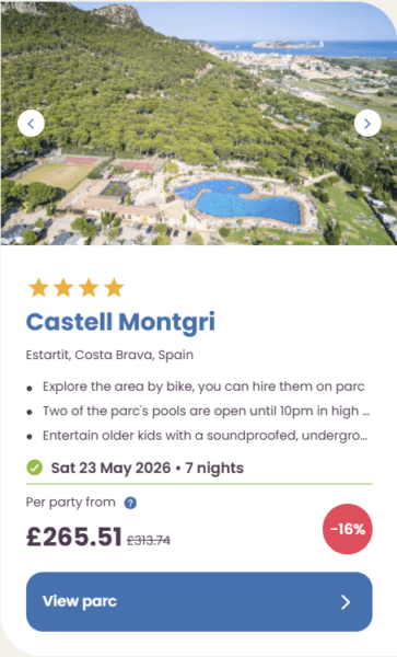 50 Eurocamp holidays cheap summer deals, frugal mum travel guide, image of castell montgri, spain