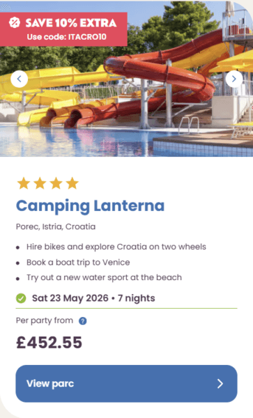50 Eurocamp holidays cheap summer deals, frugal mum travel guide, image of camping laterna, croatia