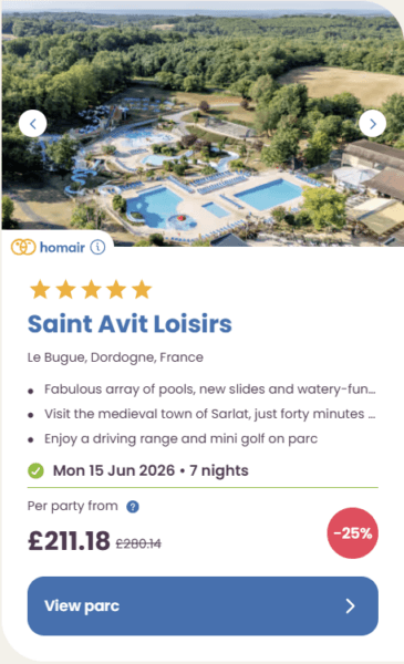 50 Eurocamp holidays cheap summer deals, frugal mum travel guide, image of saint avit loisirs