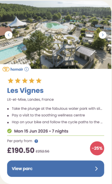 50 Eurocamp holidays cheap summer deals, frugal mum travel guide, image of les vignes, france