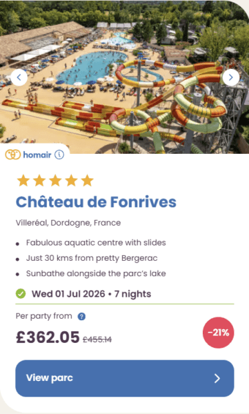 50 Eurocamp holidays cheap summer deals, frugal mum travel guide, image of chateau de fonrives, dordogne
