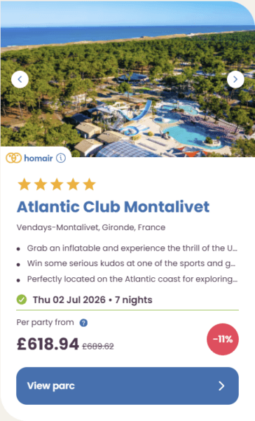 50 Eurocamp holidays cheap summer deals, frugal mum travel guide, image of atlantic club montalivet