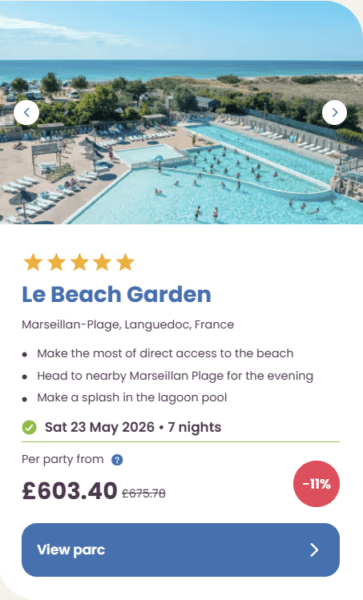 50 Eurocamp holidays cheap summer deals, frugal mum travel guide, image of le beach garden, france
