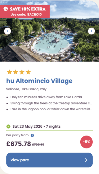 50 Eurocamp holidays cheap summer deals, frugal mum travel guide, image of hu altomincio village, italy