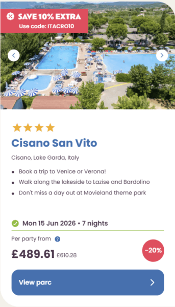 50 Eurocamp holidays cheap summer deals, frugal mum travel guide, image of cisano san vito