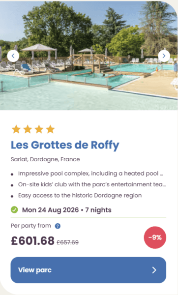 50 Eurocamp holidays cheap summer deals, frugal mum travel guide, image of les grottes de roffy