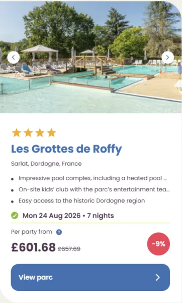 50 Eurocamp holidays cheap summer deals, frugal mum travel guide, image of les grottes de roffy