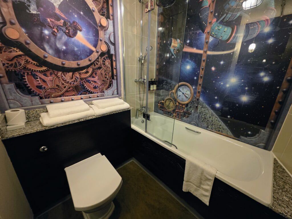 Alton Towers Hotel Review, frugal mum guide, photo of family room bathroom