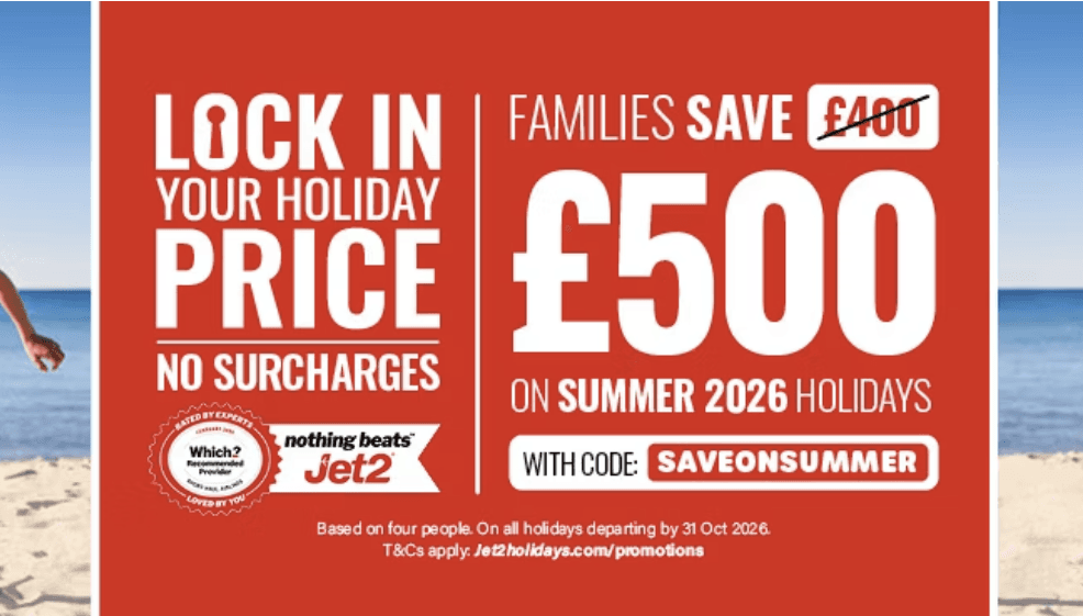 Family Travel Deals, May Bank Holiday 2026 Sales, frugal mum travel guide, image of jet2holidays sale