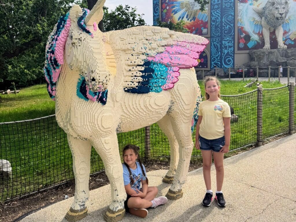 Ultimate Family Guide for LEGOLAND Windsor, frugal mum review, photo of children by lego unicorn