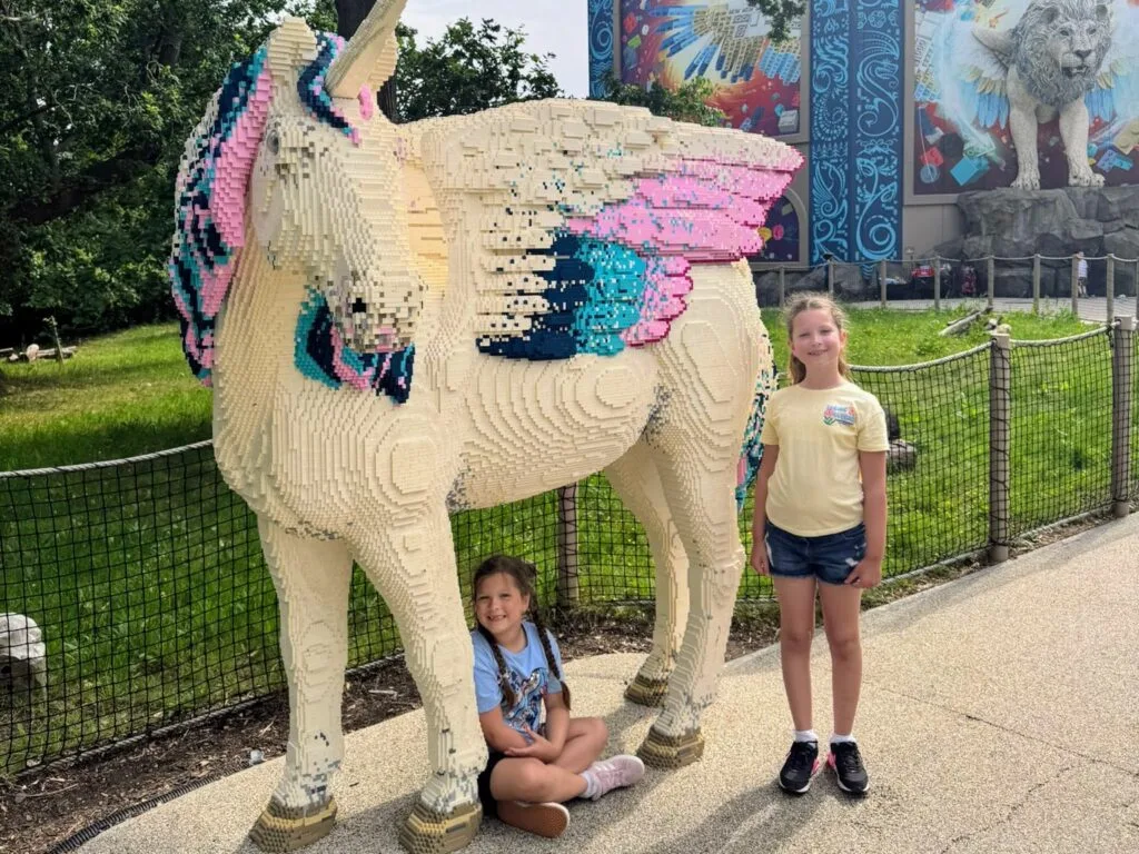 Ultimate Family Guide for LEGOLAND Windsor, frugal mum review, photo of children by lego unicorn