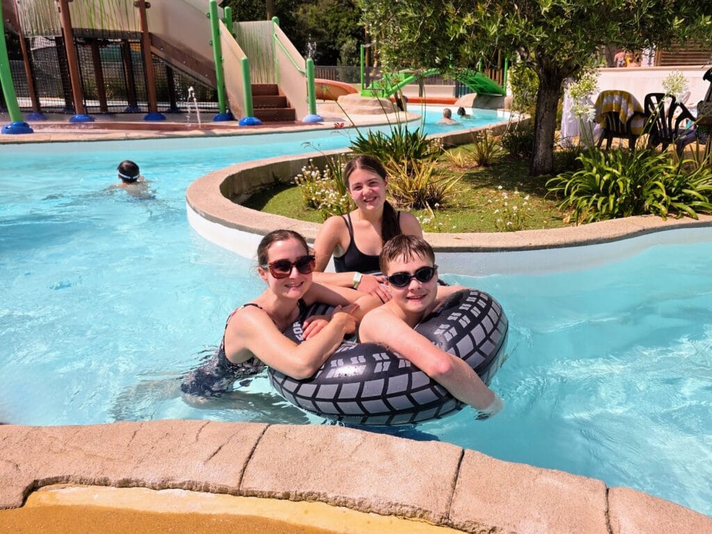 Eurocamp Holiday Review, Le Mané Guernehué, Brittany, France, frugal mum travel guide, photo of family in pool