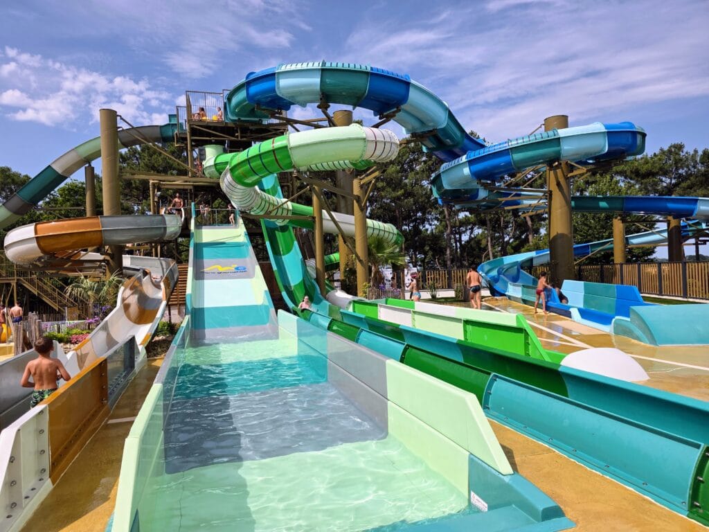 Eurocamp Holiday Review, Le Mané Guernehué, Brittany, France, frugal mum travel guide, photo of waterslides