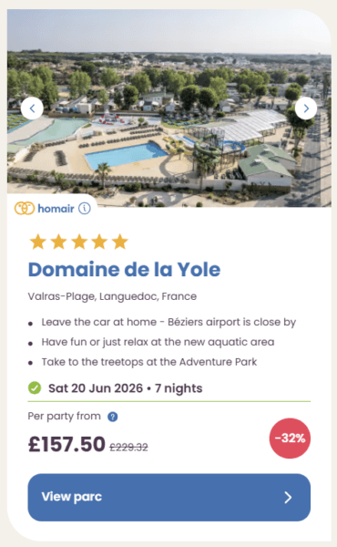 Eurocamp Last Minute Deals, summer 2026, domaine de la yole