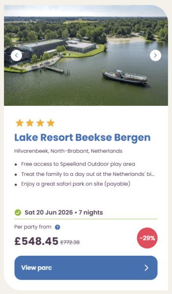 Eurocamp Last Minute Deals, summer 2026, lake resort beekse bergen