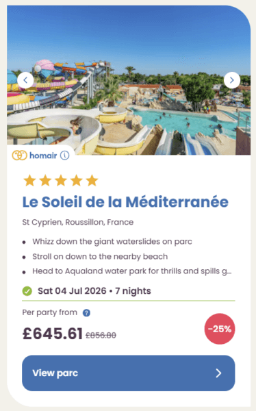 Eurocamp Last Minute Deals, summer 2026, la soleil de la mediterranee