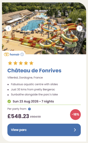Eurocamp Last Minute Deals, summer 2026, chateau de fonrives