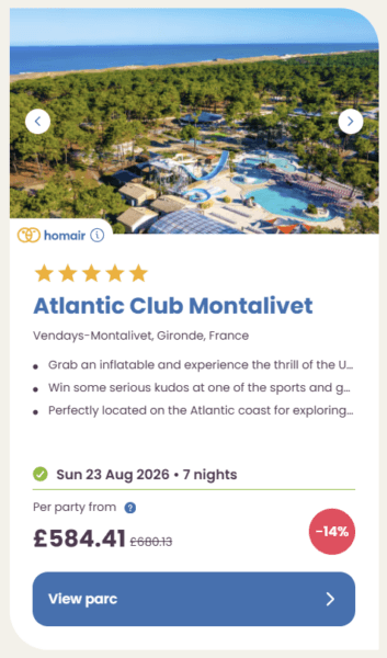 Eurocamp Last Minute Deals, summer 2026, atlantic club montalivet