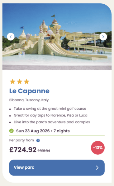 Eurocamp Last Minute Deals, summer 2026, le capanne
