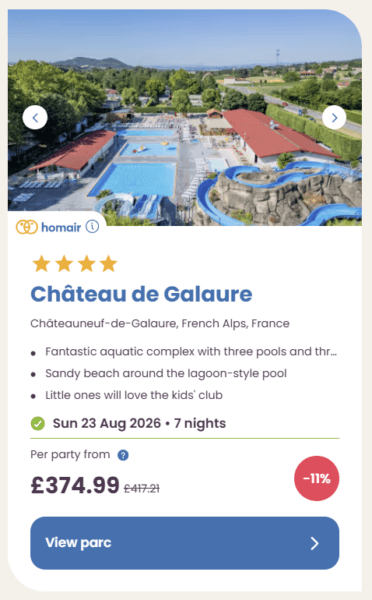 Eurocamp Last Minute Deals, summer 2026, chateau de galaure