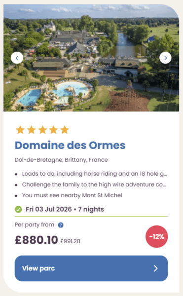Eurocamp Last Minute Deals, summer 2026, domaine des ormes
