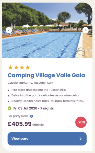Eurocamp Last Minute Deals, summer 2026, camping valle gaia