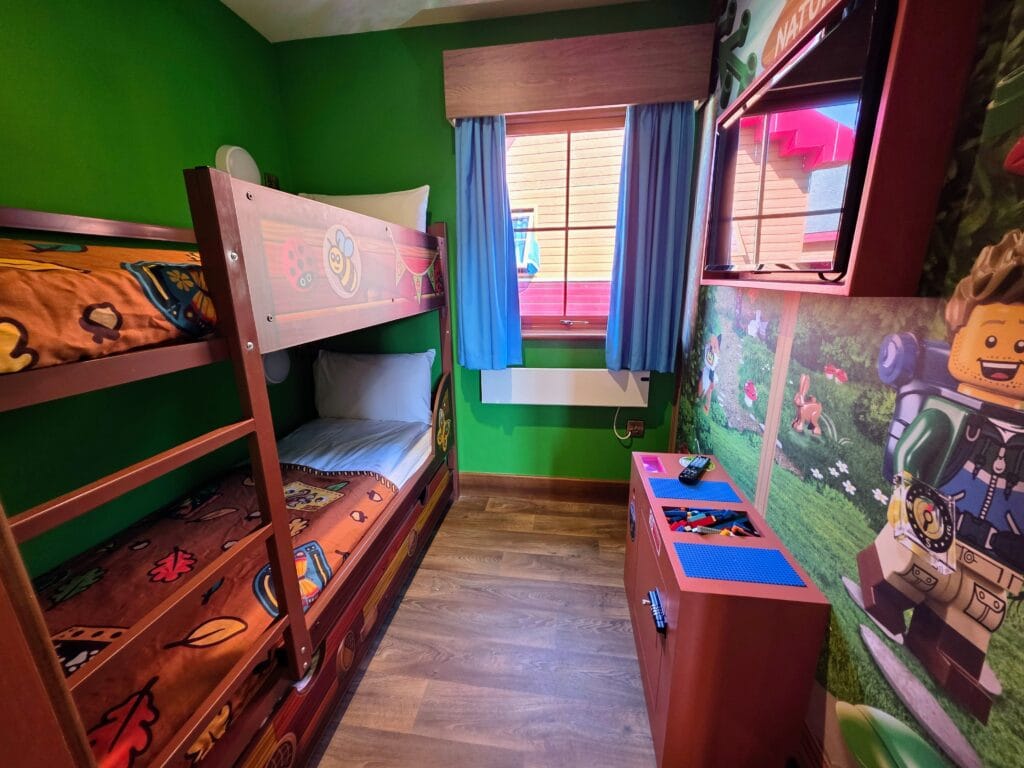 LEGOLAND Windsor Hotel and woodland village lodges review, frugal mum guide, photo of woodland lodge bedroom