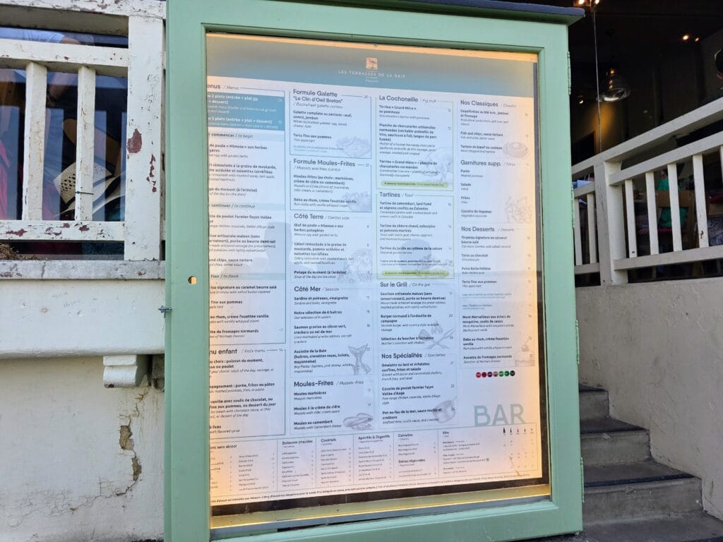 Visiting Mont Saint-Michel with Kids, Family Frugal Mum Guide, photo of menu