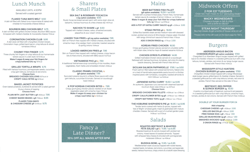 hoburne park review, dorset, frugal mum travel guide, photo of menu