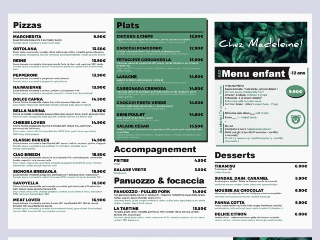 Eurocamp Holiday Review, Domaine des Ormes, Brittany, France, frugal mum photo of menu