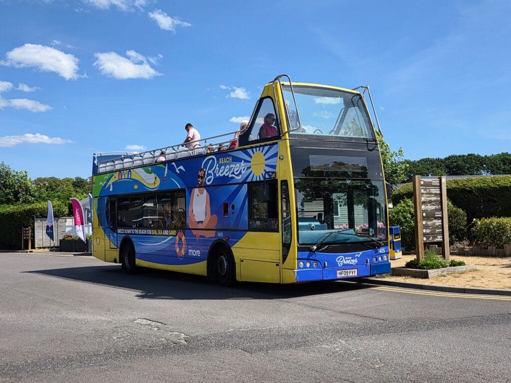 hoburne park review, dorset, frugal mum travel guide, photo of breezer bus