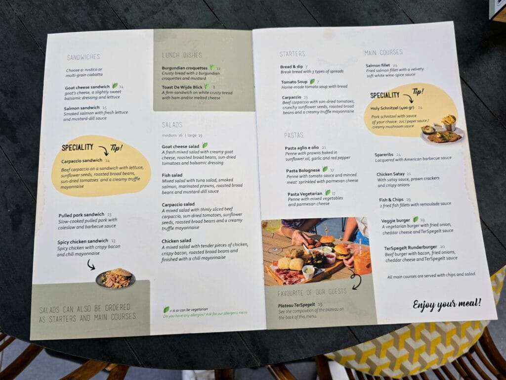 Eurocamp Holiday TerSpegelt, the Netherlands, frugal mum review, photo of menu