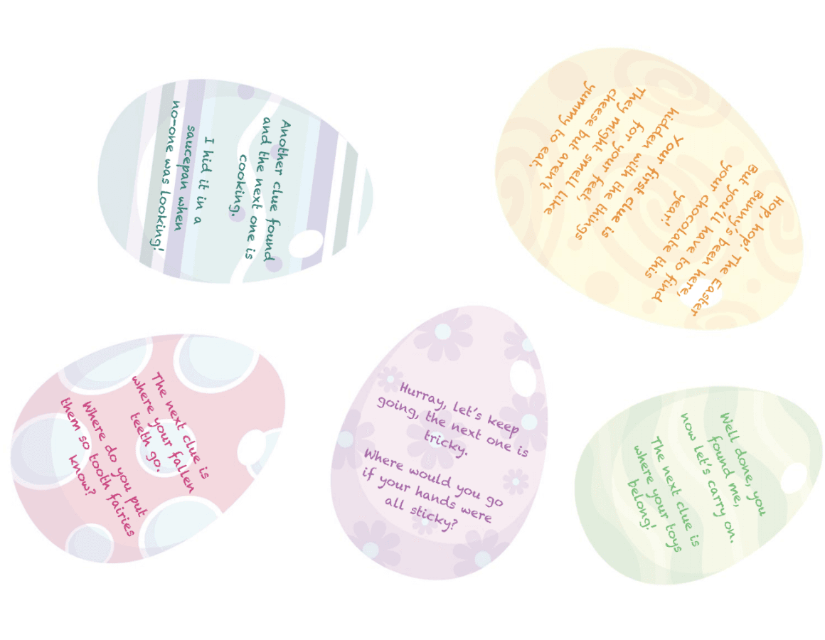 Free, printable indoor Easter Egg Hunt clues for kids